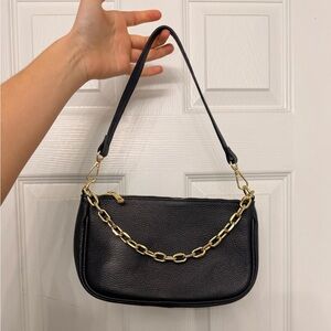 Black Leather Chain Shoulder Bag